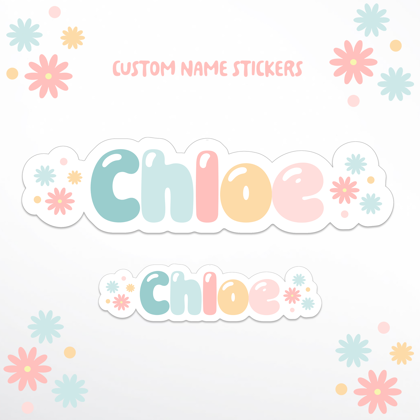 Shiny Bubble Floral Waterproof Name Stickers