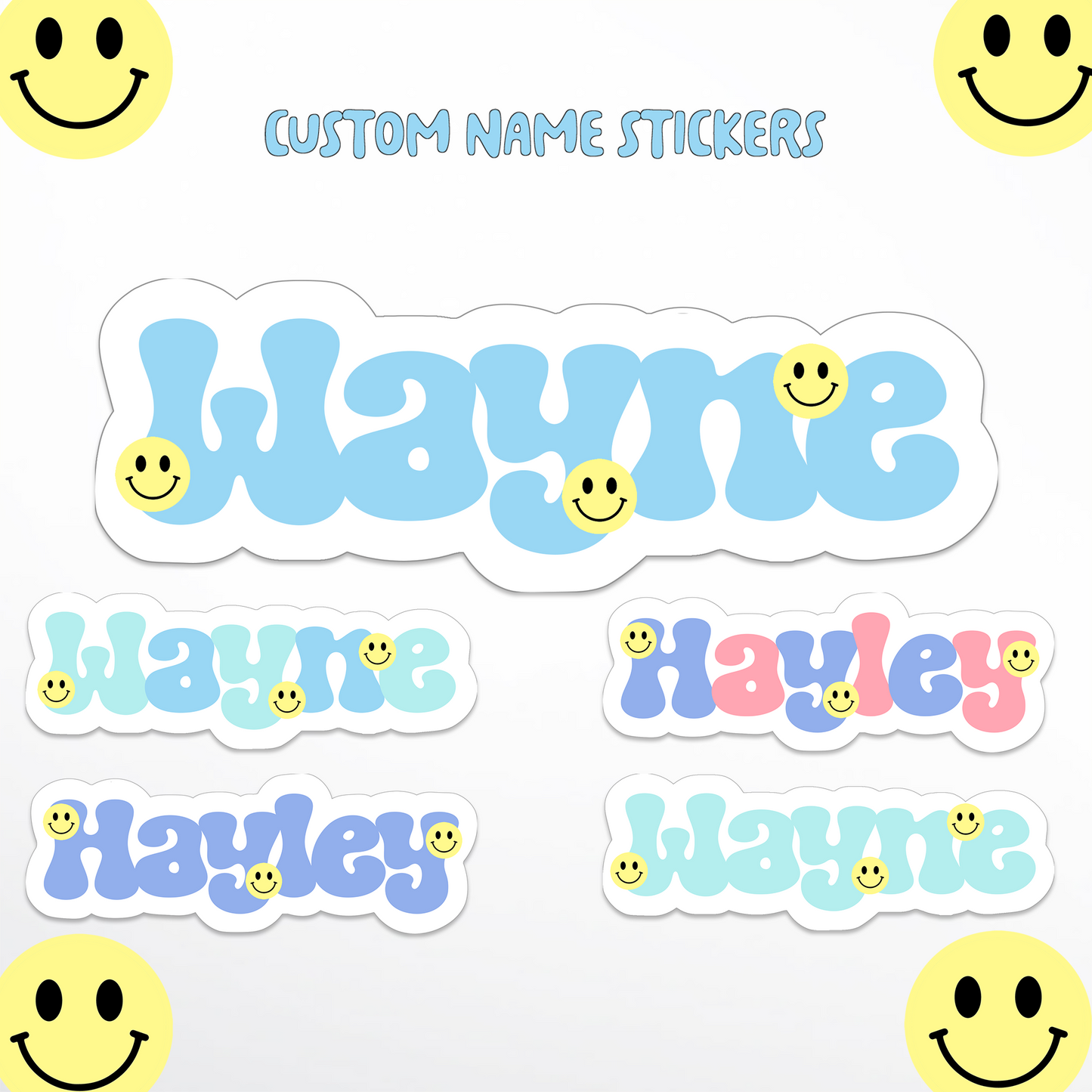 Smiley Face Vinyl Waterproof Name Labels
