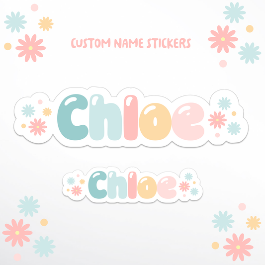 Shiny Bubble Floral Waterproof Name Stickers